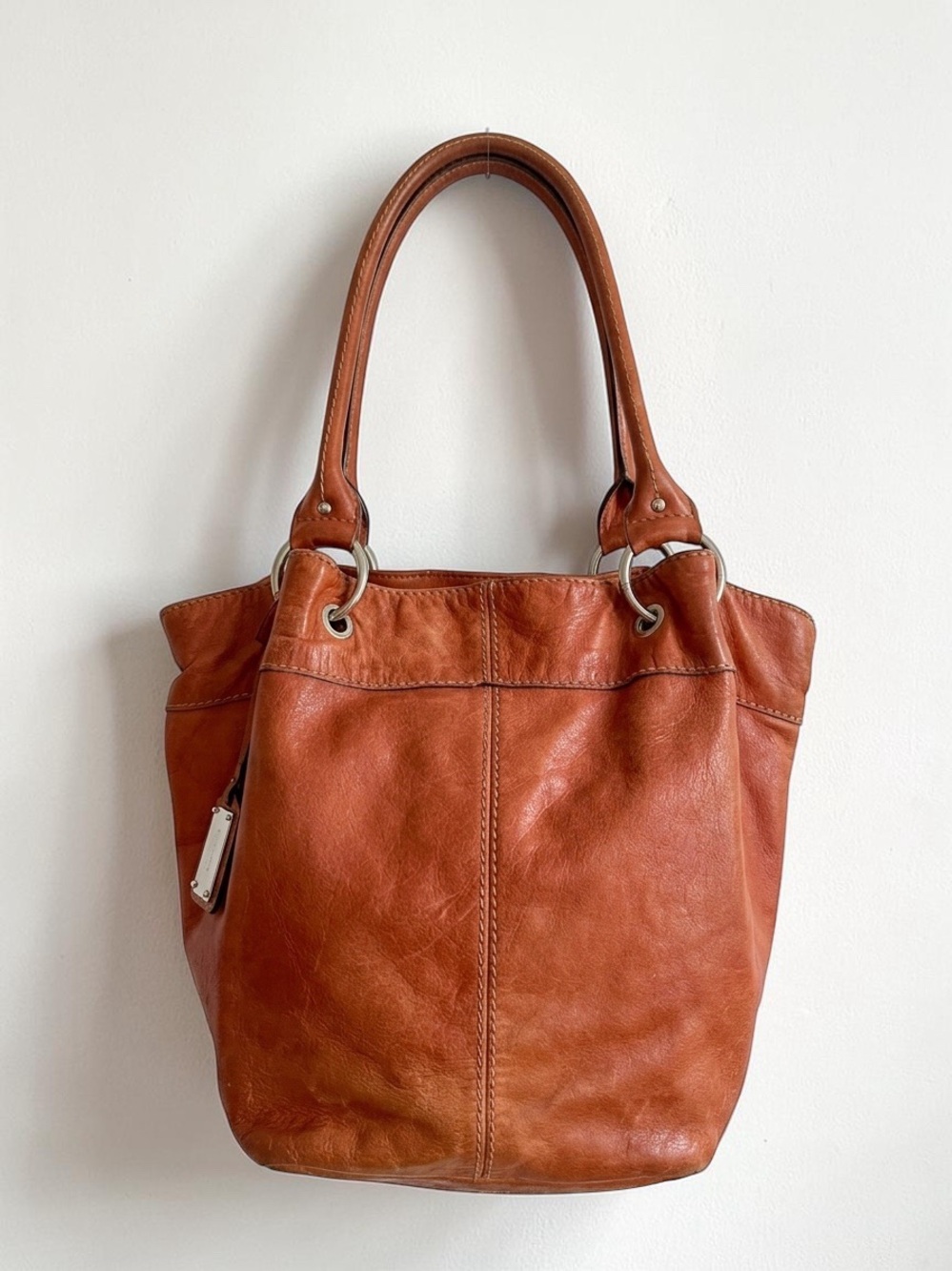 Vintage 2000s Tignanello Cognac Leather Shoulder Bag Y2K